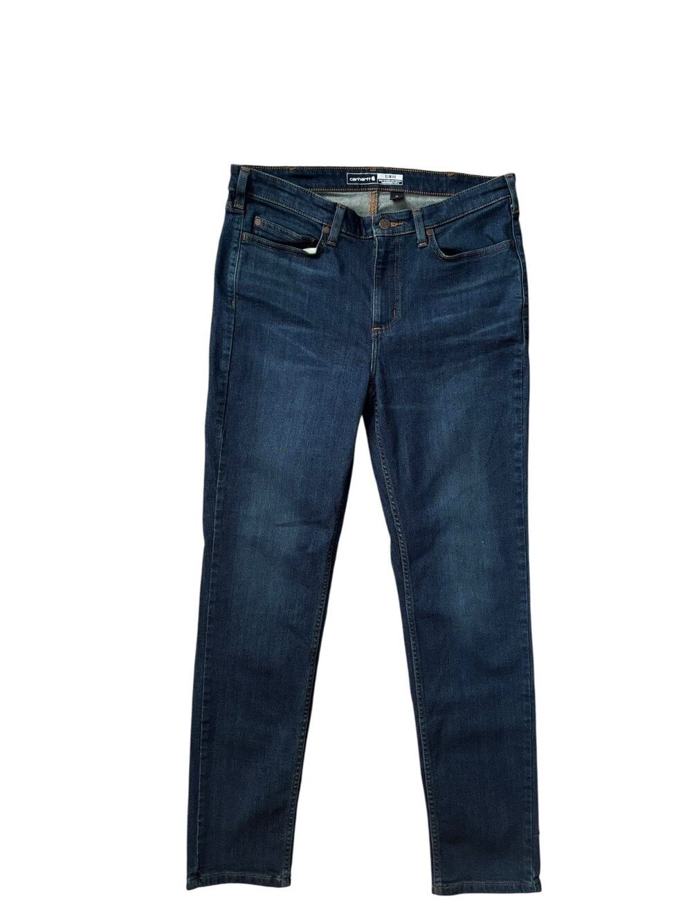 Carhartt Women’s Slim Fit Jeans Size 14 Tall Cotton Blend Dark Wash EUC